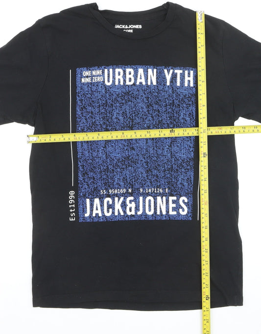Jack & Jones Boys Black Graphic Print Urban Logo T-Shirt 10-11 Years Regular Fit