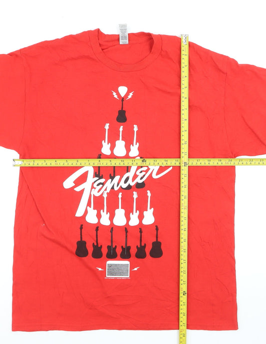 Fender Men's Red Graphic Music Band Cotton T-Shirt Size L