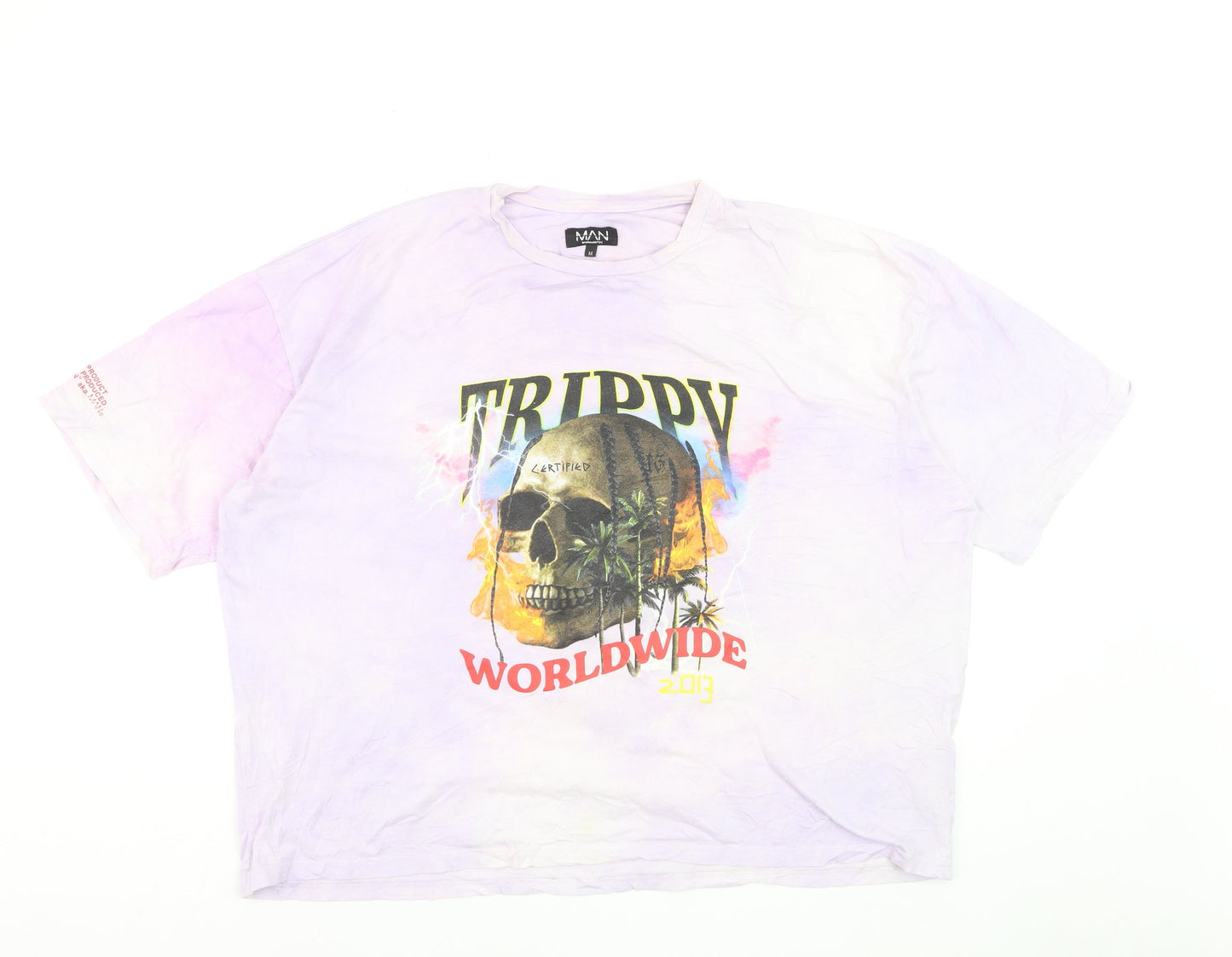 MAN Boohoo Men’s Multicoloured ‘Trippy Worldwide’ Graphic T-Shirt M Relaxed Fit