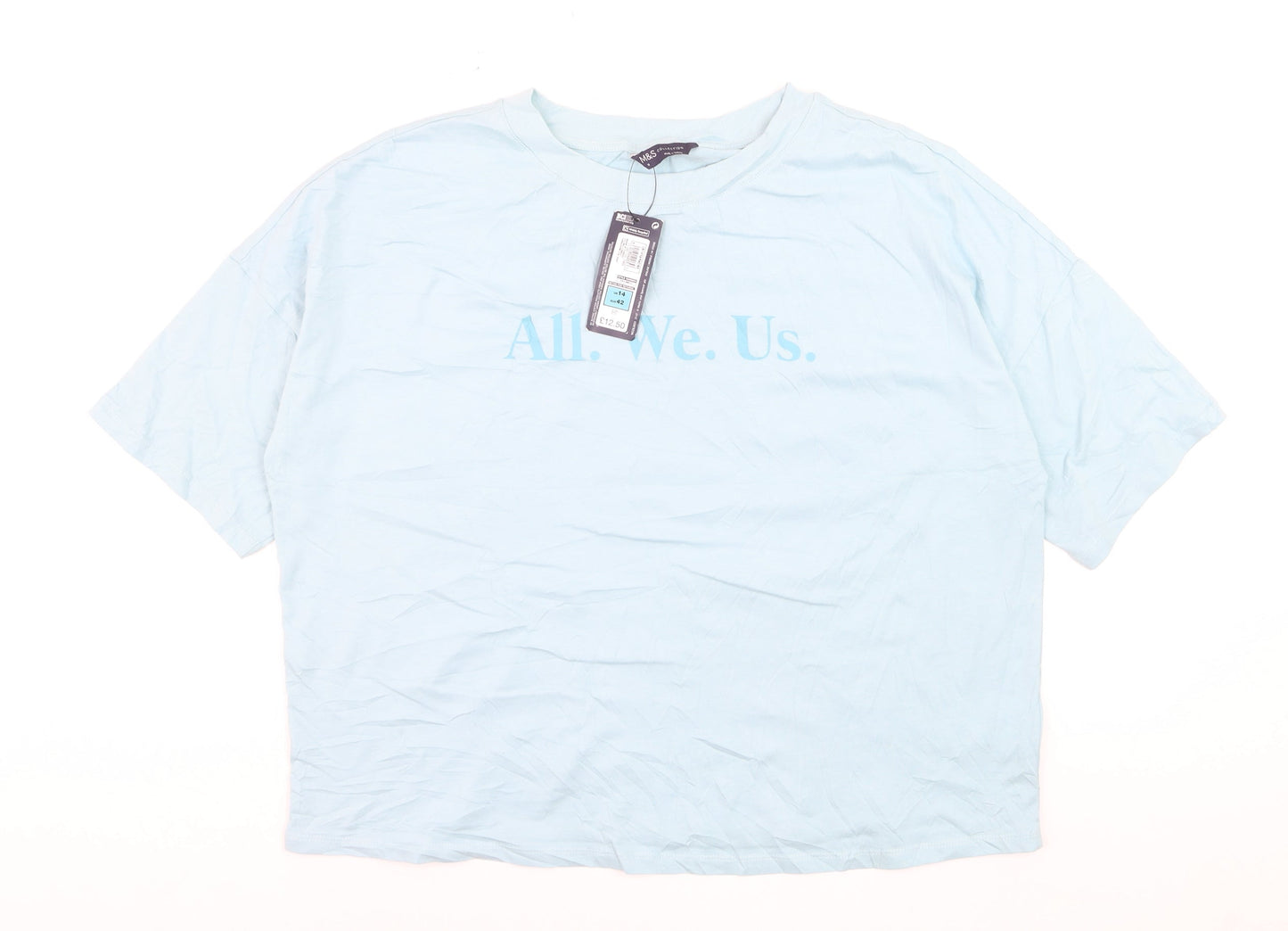 Marks and Spencer Women Blue Size 14 Basic Cotton T-Shirt