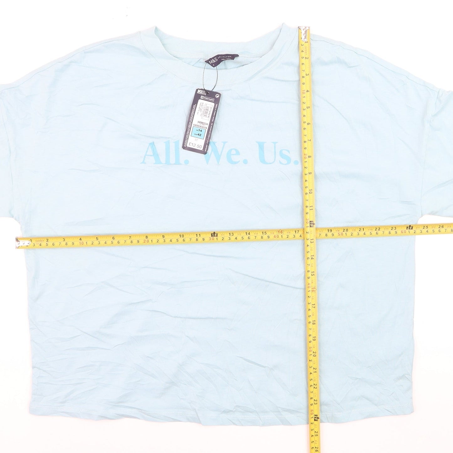 Marks and Spencer Women Blue Size 14 Basic Cotton T-Shirt
