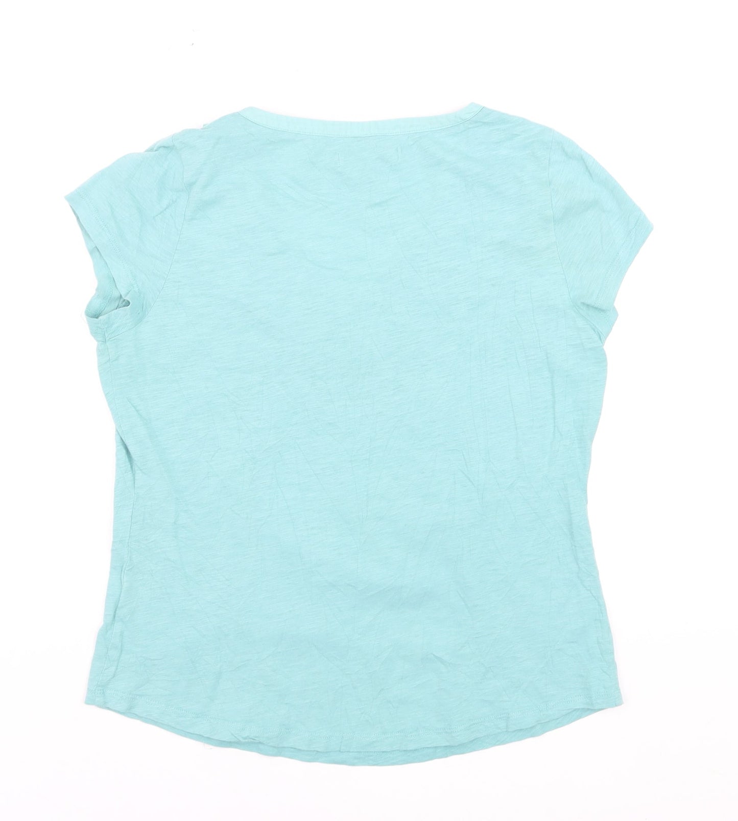 Boden Women's Blue V-Neck Ruffle Cotton T-Shirt Size 12