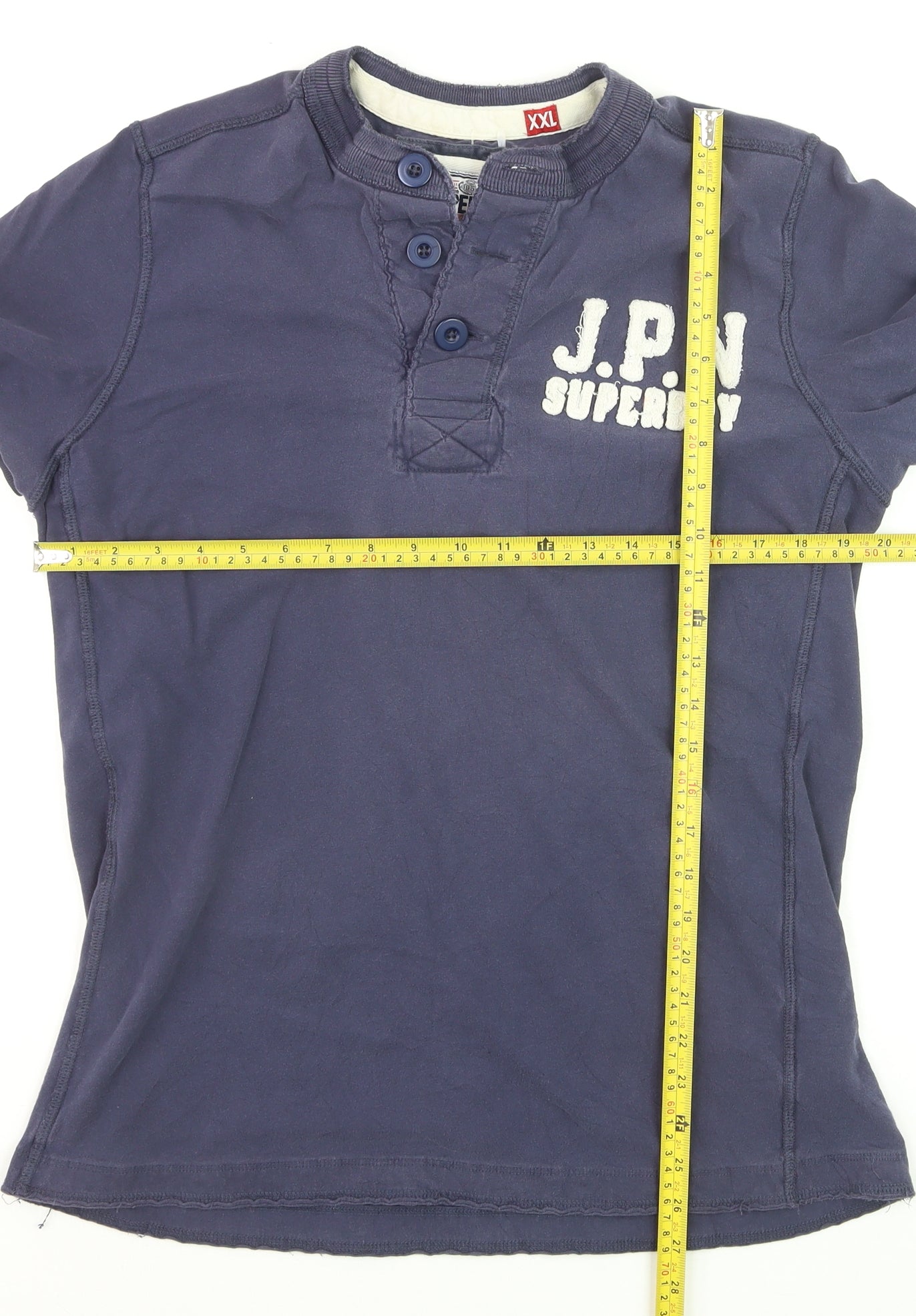 Superdry Men's Blue 2XL Henley Short Sleeve Cotton T-Shirt