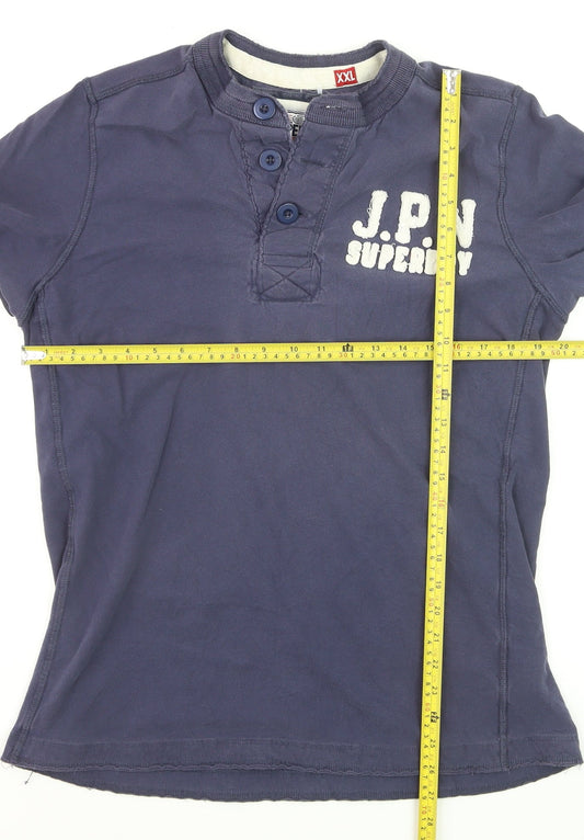 Superdry Men's Blue 2XL Henley Short Sleeve Cotton T-Shirt