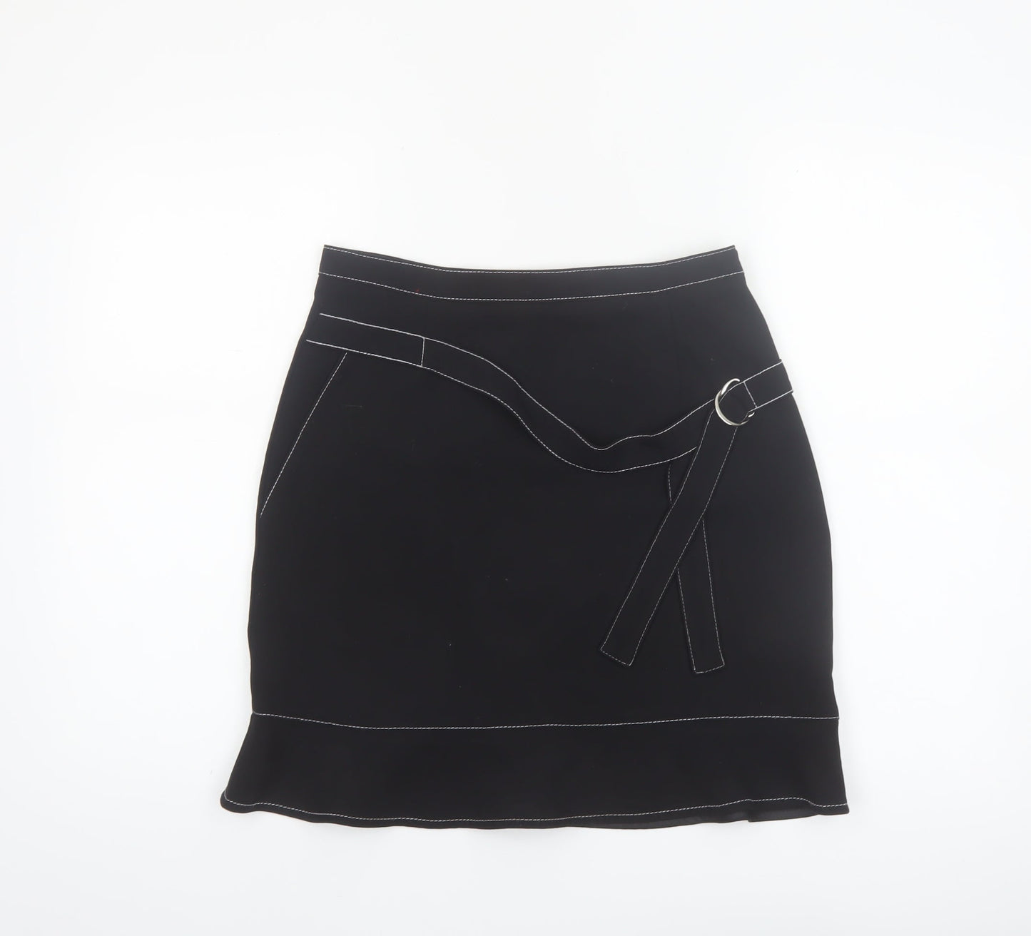 Sandro Women's Black Short Pencil Skirt Size 6 with Buckle Detail