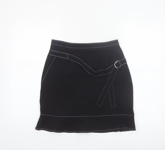 Sandro Women's Black Short Pencil Skirt Size 6 with Buckle Detail