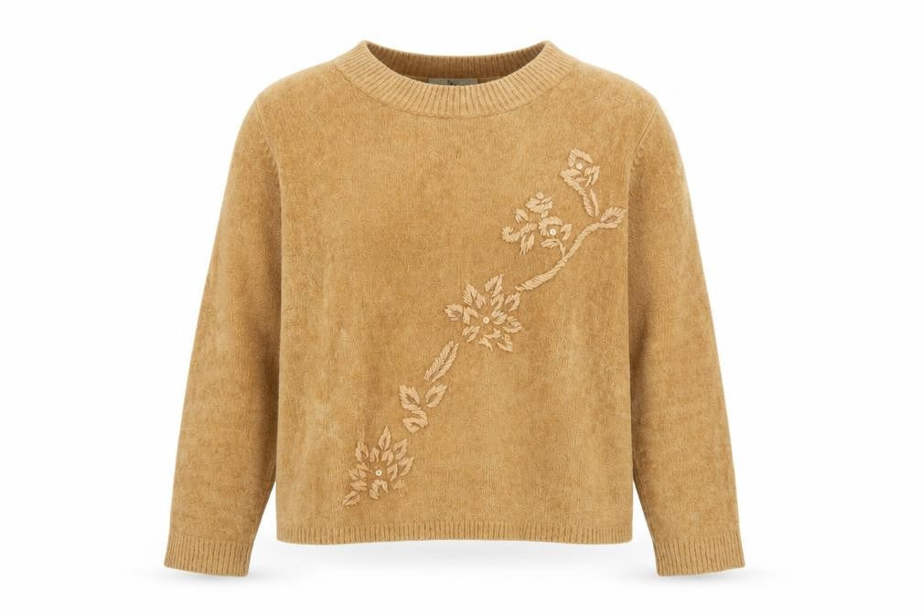 Klass Collection Women's Beige Embroidered Pullover Jumper M