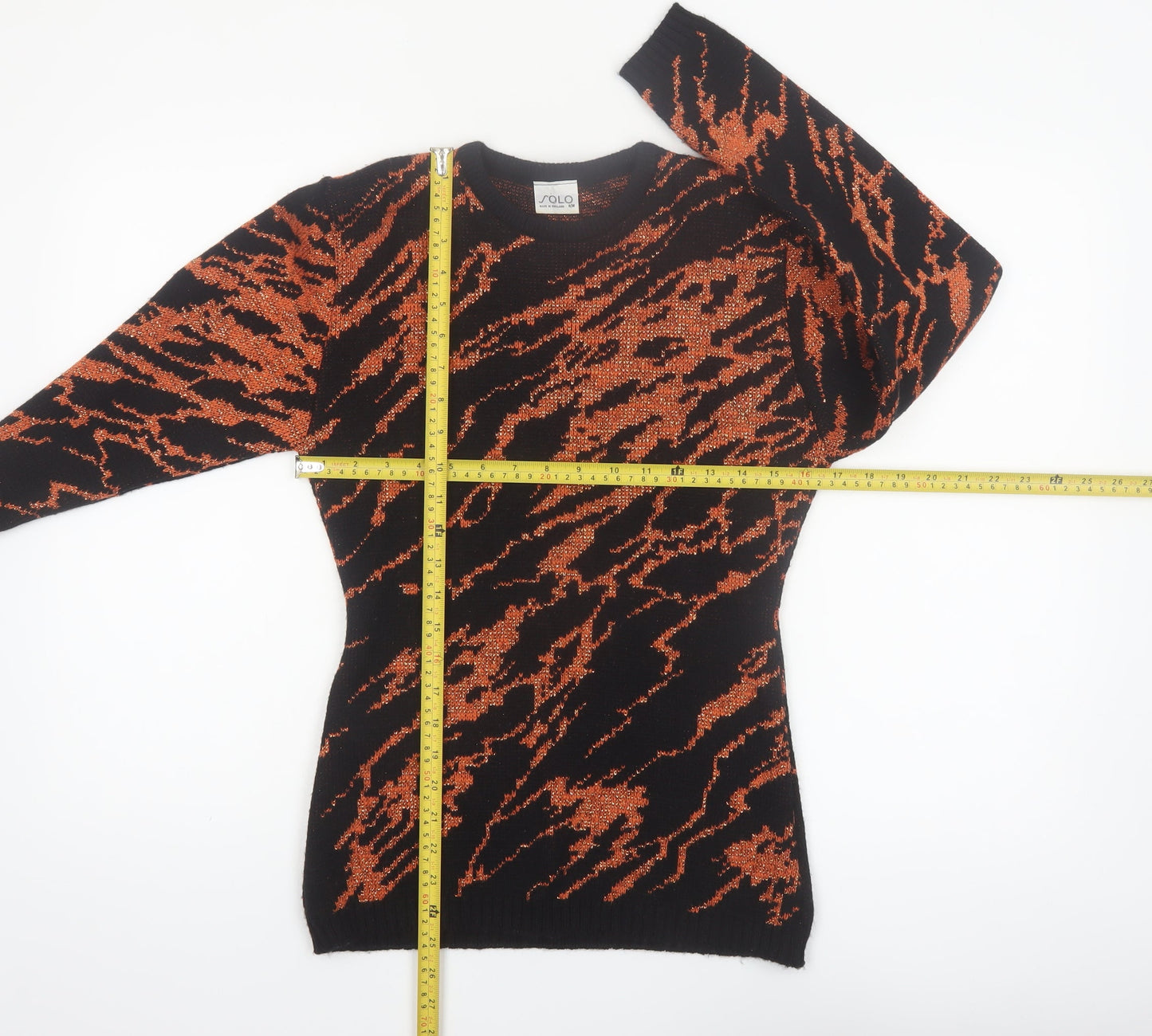Solo Womens Black Orange Animal Print Acrylic Knit Jumper S