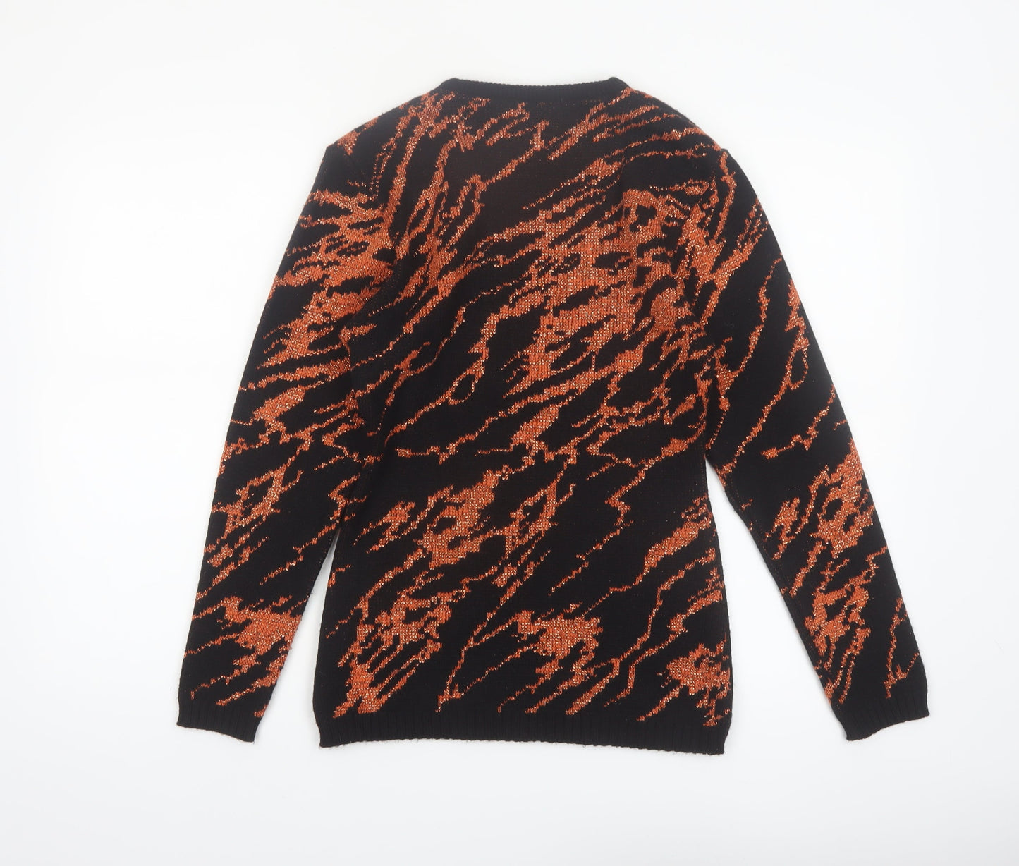 Solo Womens Black Orange Animal Print Acrylic Knit Jumper S