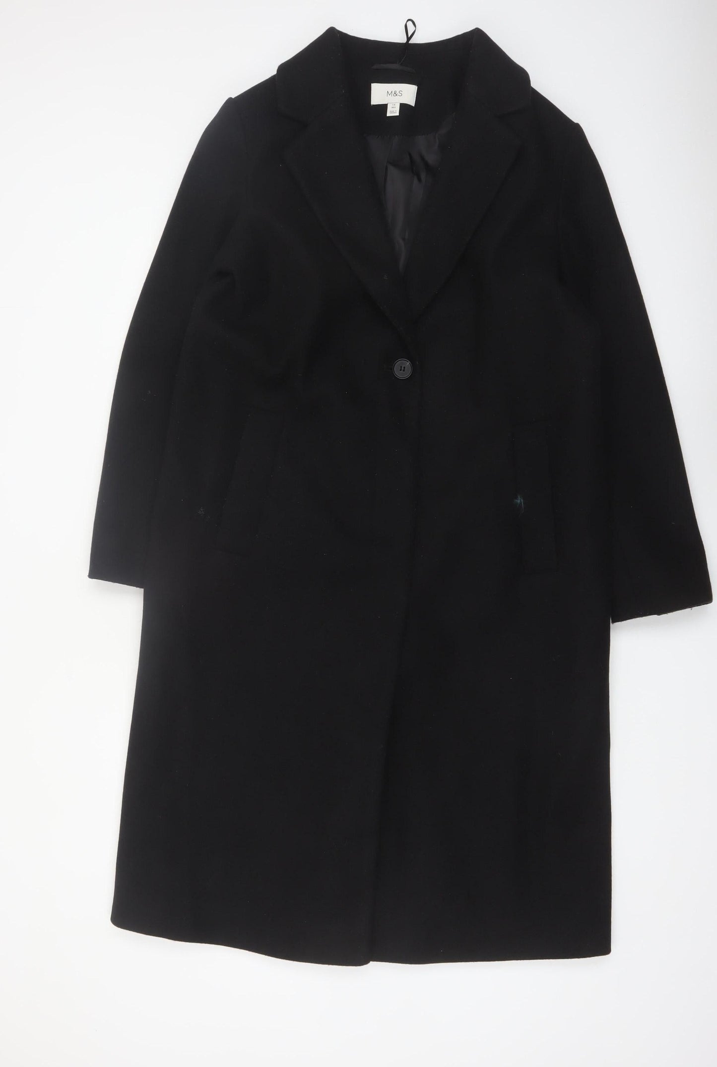 Marks and Spencer Women's Black Wool Blend Long Overcoat Size 14
