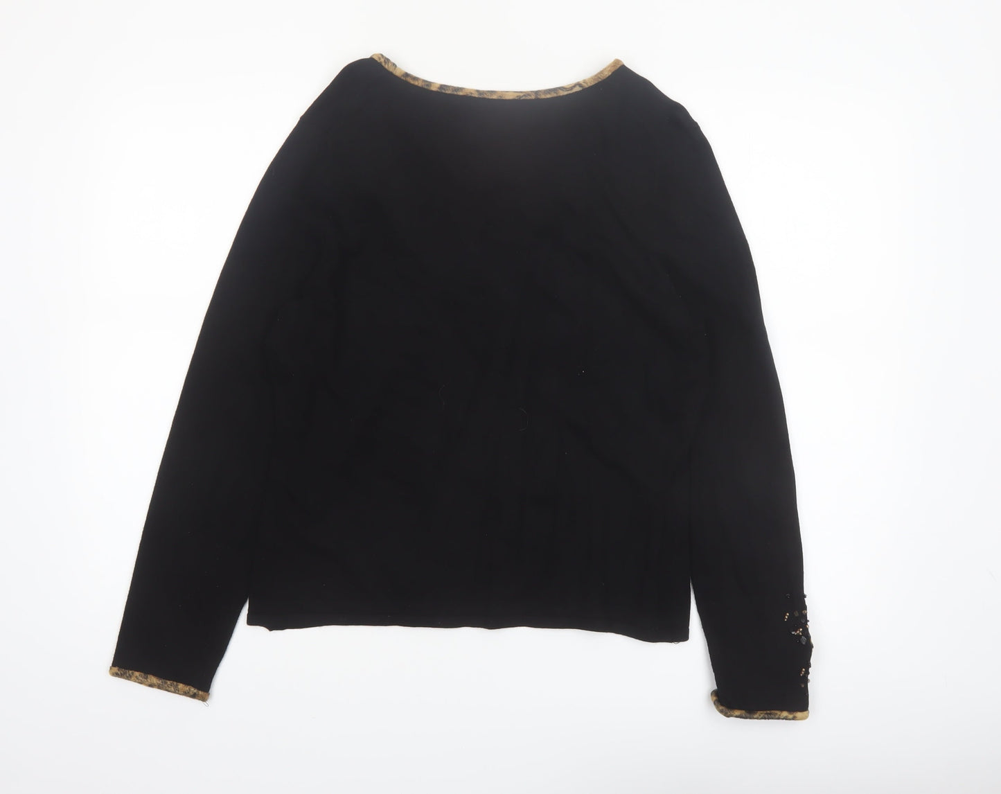 Philippe Carat Women's Black 2XL Beaded Floral Pullover Jumper