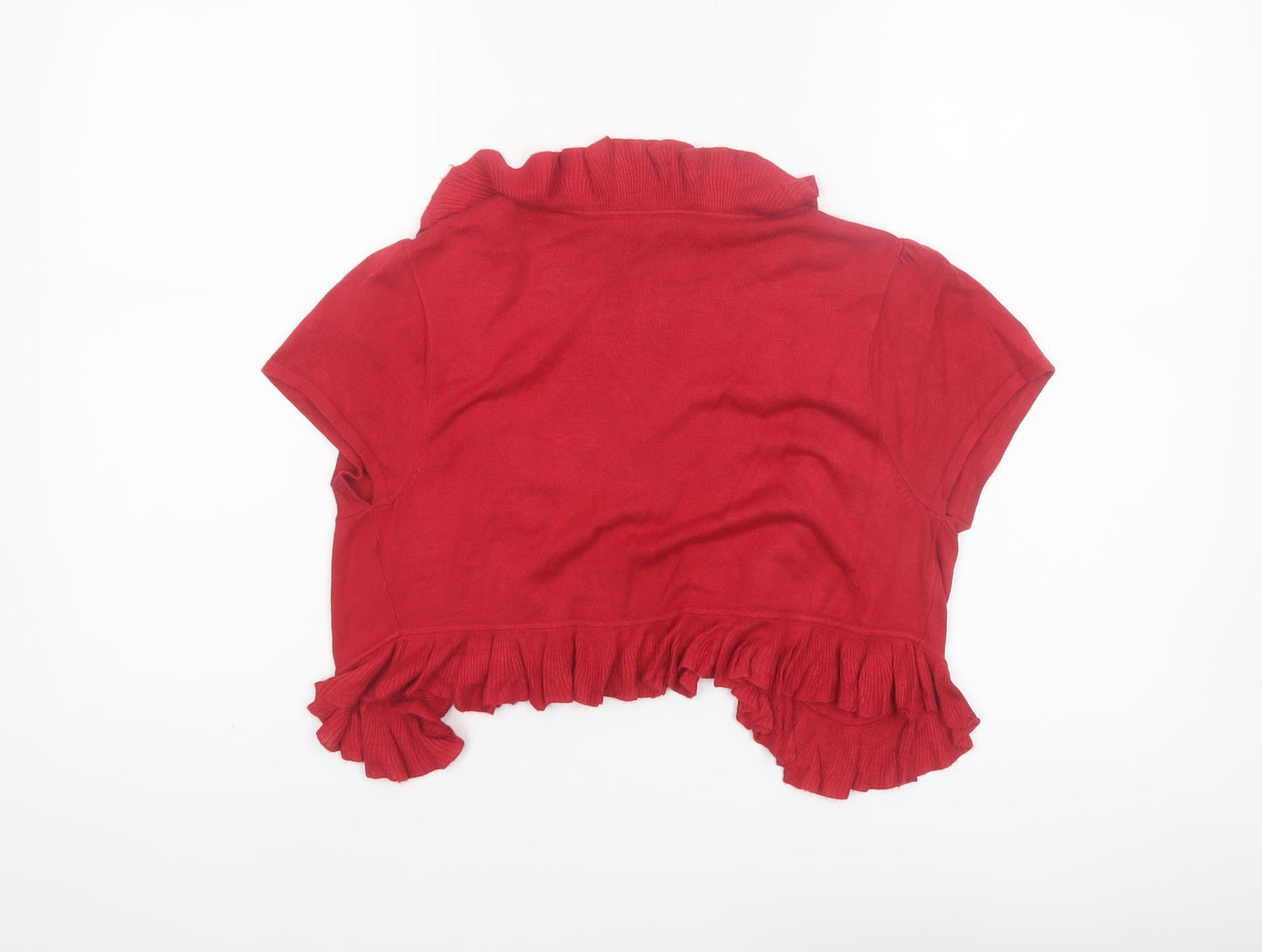 Wallis Women Red Ruffle Short Sleeve Knit Cardigan Size M
