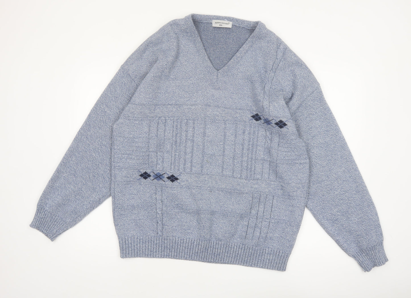 Bannockburn Men's Blue Argyle V-Neck Acrylic Jumper 2XL