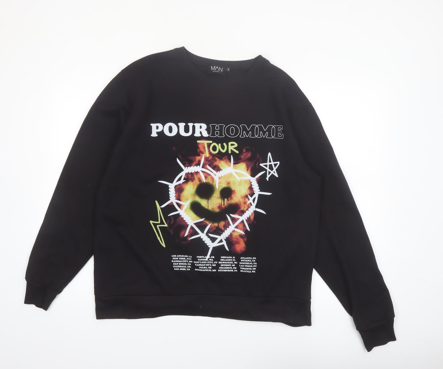 boohooMAN Men's Black Graphic Print Pullover Sweatshirt Size S