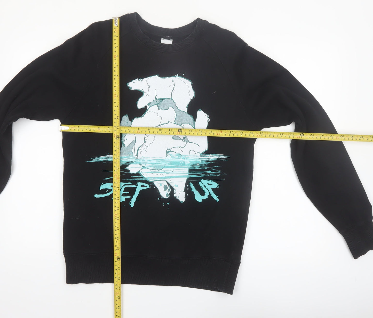 Step Up Mens Black Graphic Polar Bear Sweatshirt M - Organic Cotton Pullover