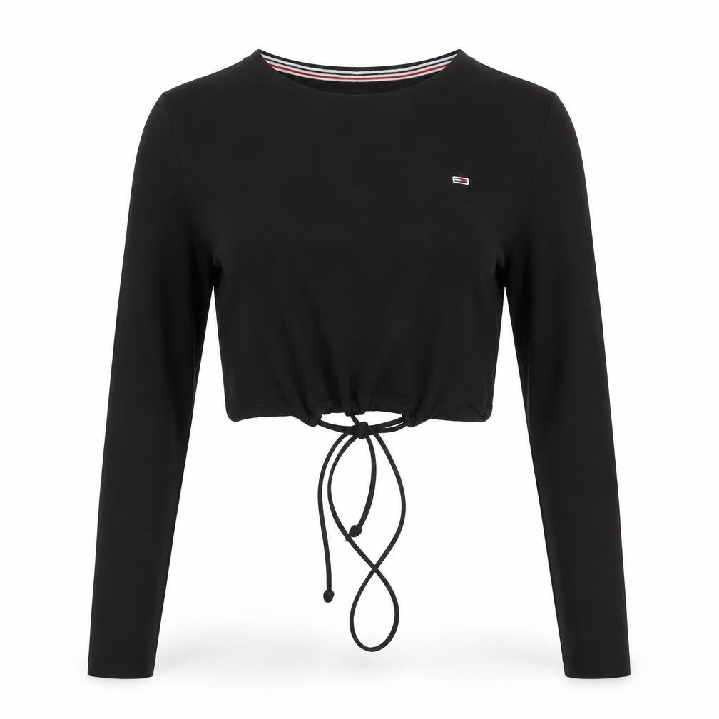 Tommy Jeans Women's Black Cropped Long Sleeve Top M