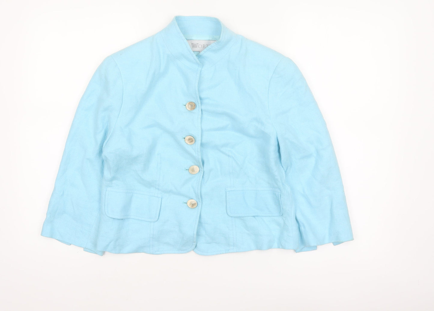 Worth Women Blue Linen Suit Jacket Size 2 Classic Tailored Blazer