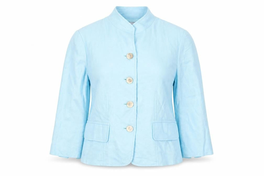 Worth Women Blue Linen Suit Jacket Size 2 Classic Tailored Blazer