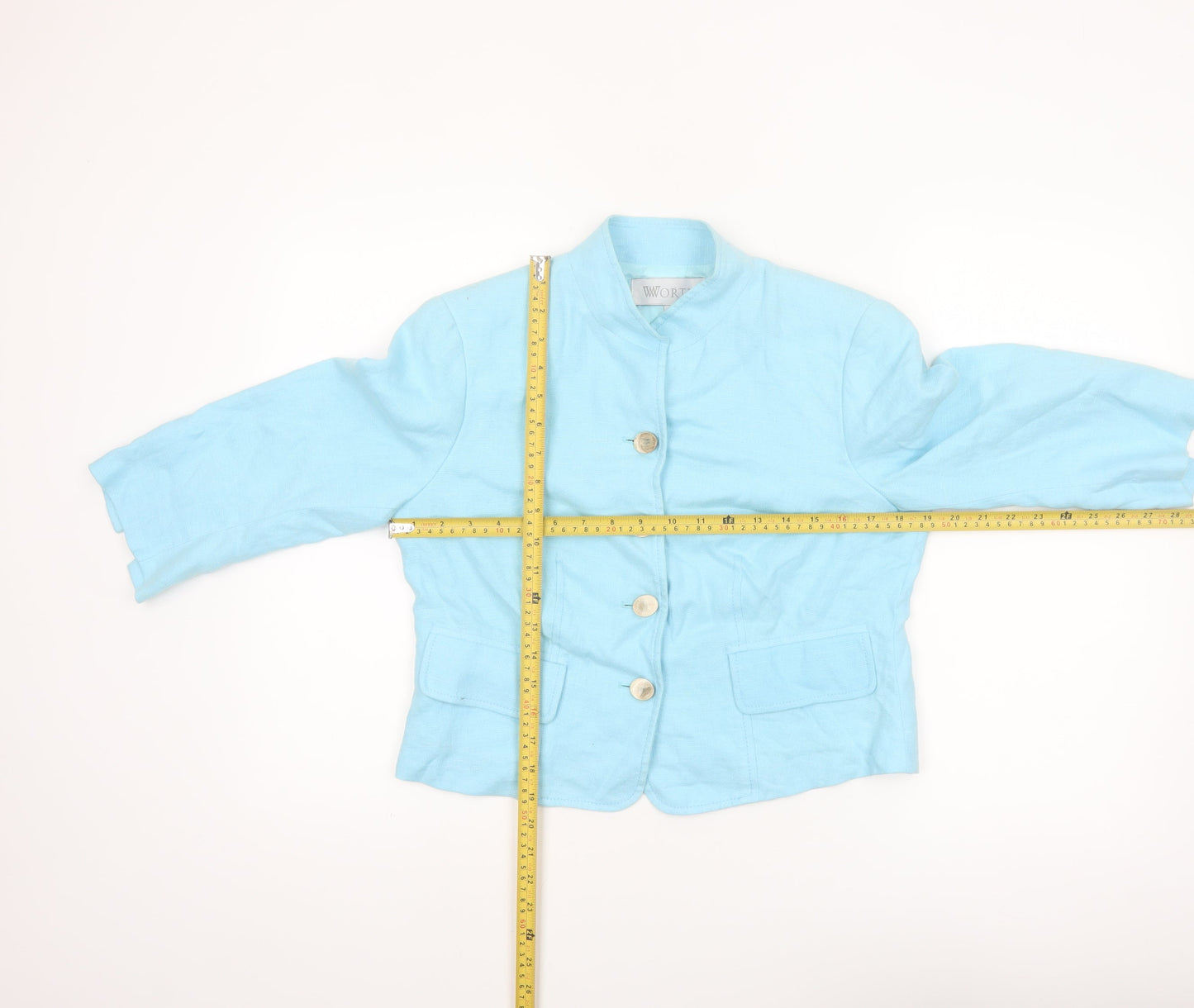 Worth Women Blue Linen Suit Jacket Size 2 Classic Tailored Blazer