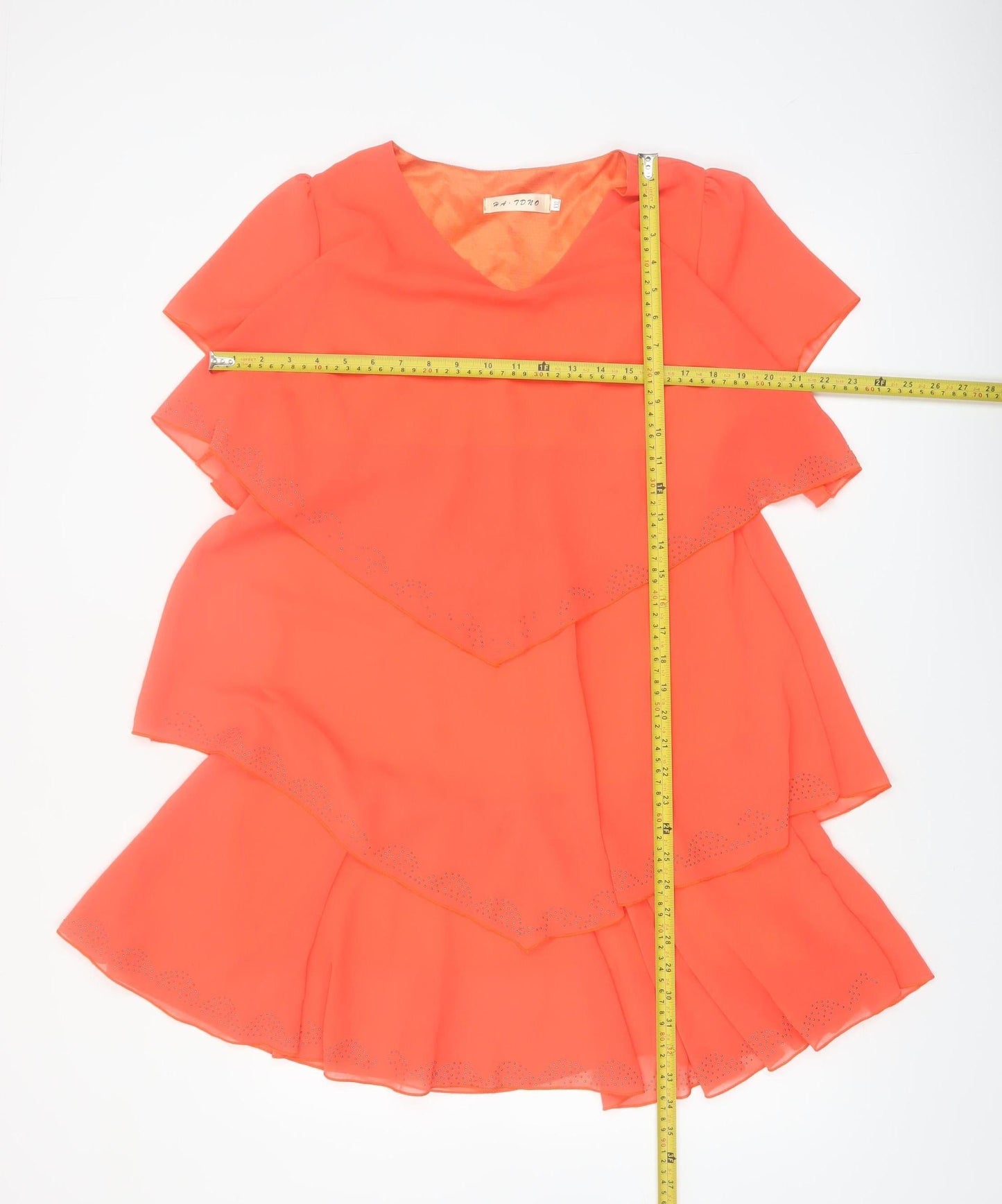 HA TONO Womens Orange Short Sleeve Layered Chiffon A-Line Dress XL