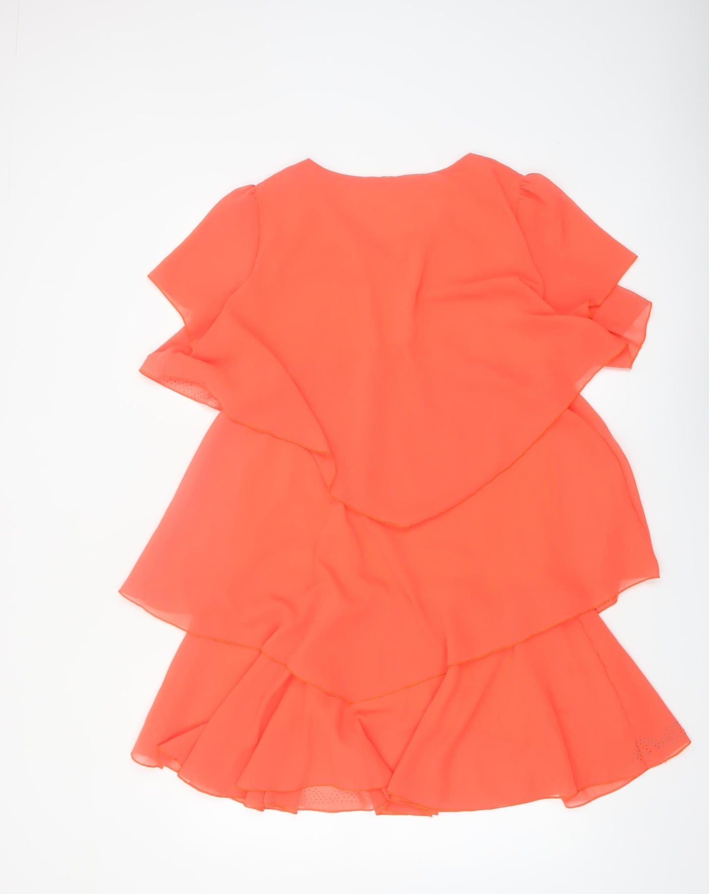 HA TONO Womens Orange Short Sleeve Layered Chiffon A-Line Dress XL