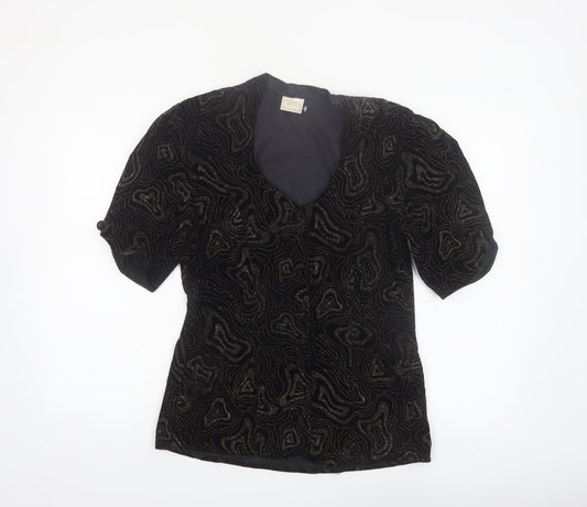 Charlotte Halton Women’s Black Beaded Velvet Blouse Size 12 Evening Classic