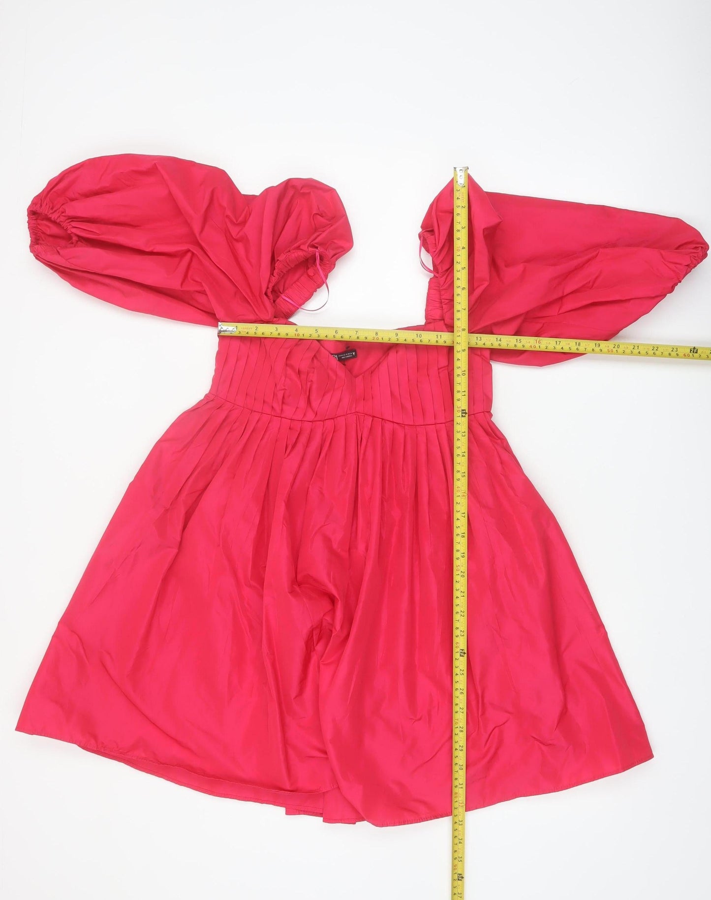 ZARA Women Red A-Line Puff Sleeve Short Pleated Dress XS