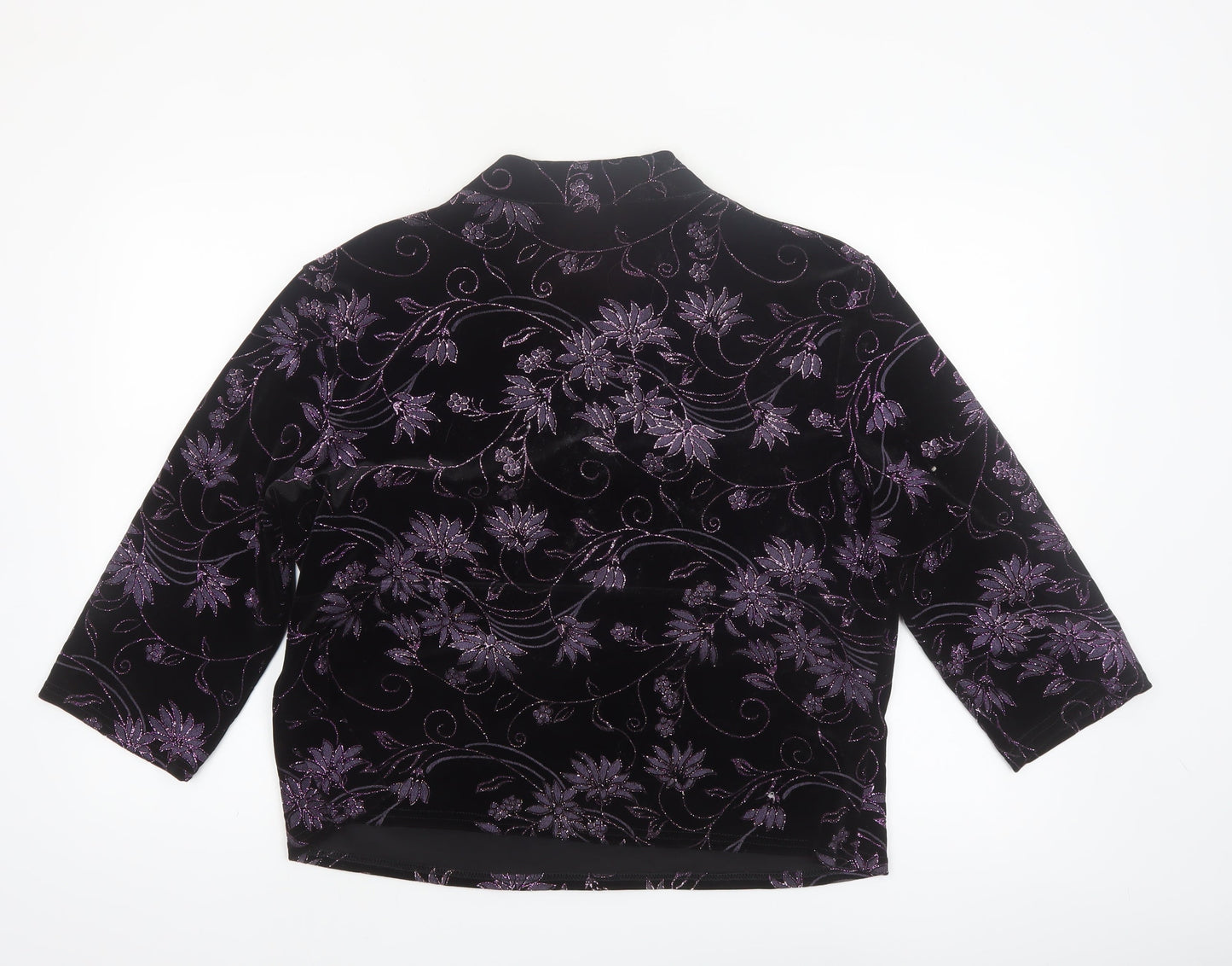 Roman Originals Womens Black Purple Velvet Floral Tunic Blouse XL