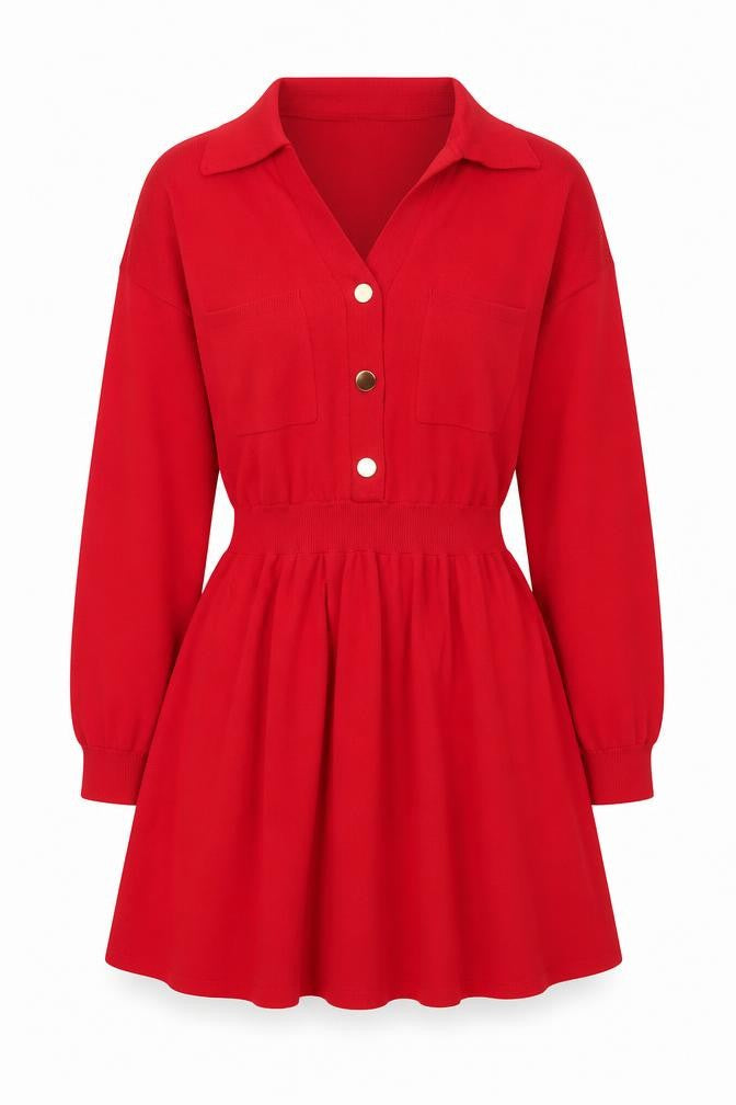 Next Women’s Red Collared Shirt Dress L Long Sleeve Knit