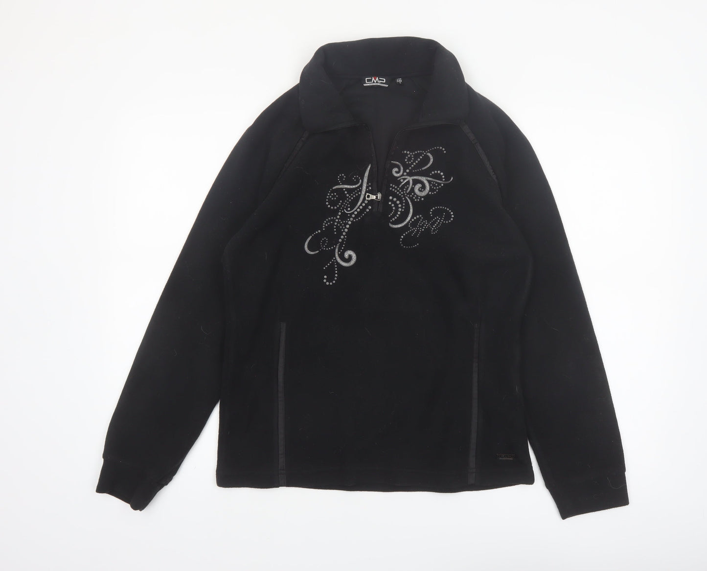 CMP Womens Black Fleece Pullover Sweatshirt M Rhinestone 1/4 Zip