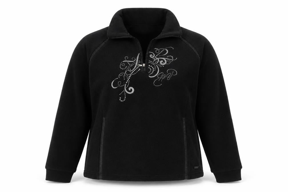 CMP Womens Black Fleece Pullover Sweatshirt M Rhinestone 1/4 Zip