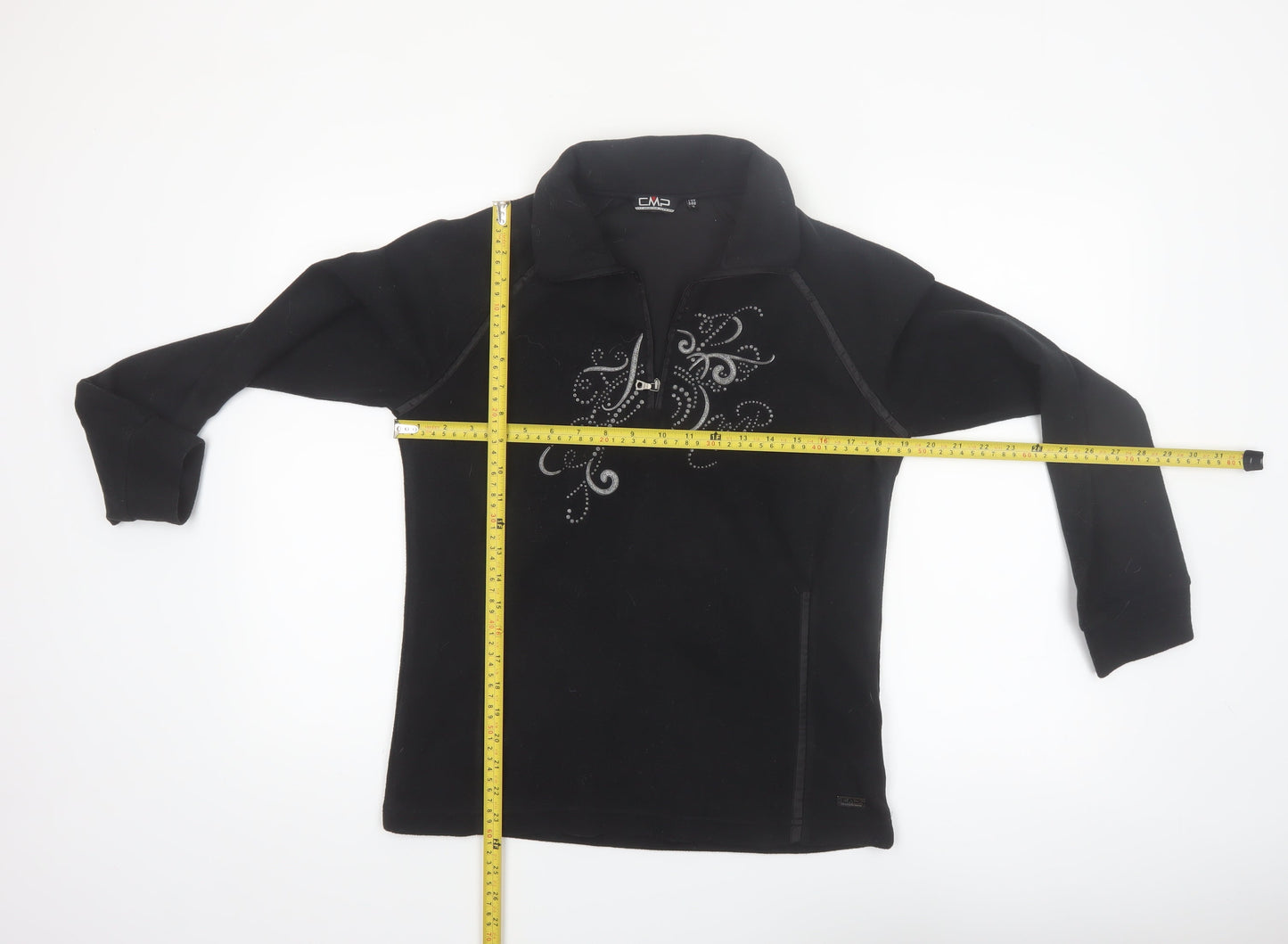 CMP Womens Black Fleece Pullover Sweatshirt M Rhinestone 1/4 Zip