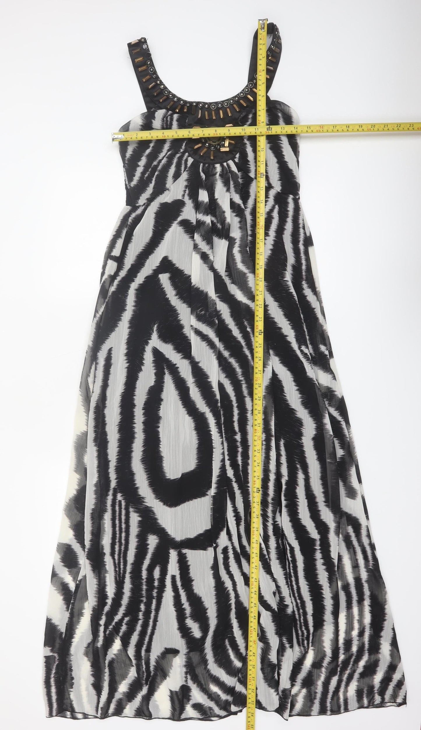 AX Paris Women’s Black Zebra Print Beaded Maxi Dress Size 8