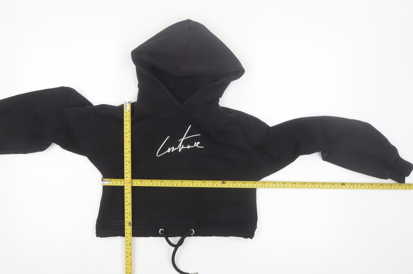 The Couture Club Women's Black Cropped Hoodie XXS Drawstring Cotton Blend