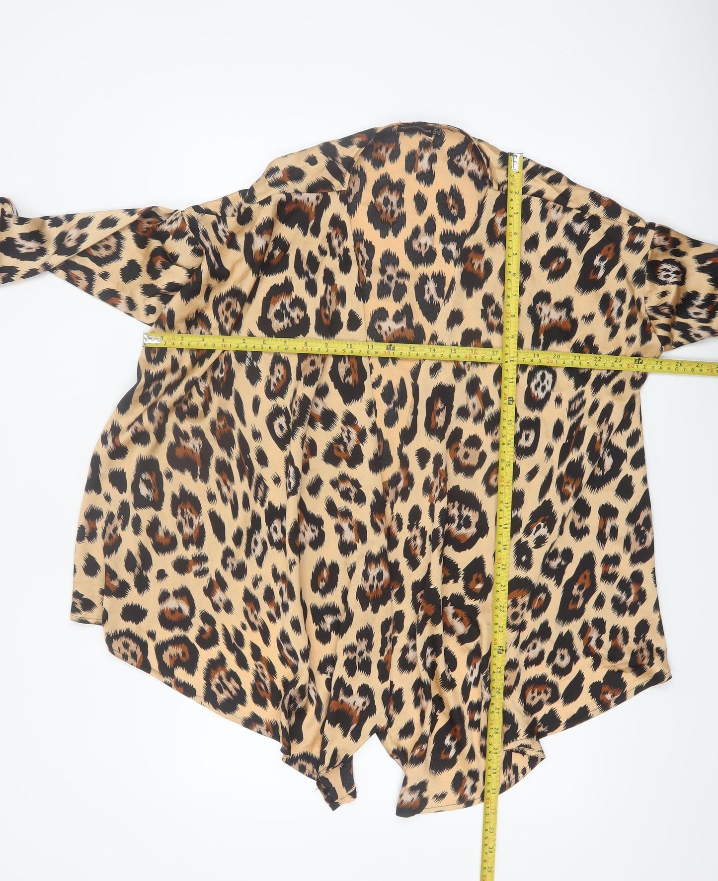 PrettyLittleThing Women's Beige Leopard Wrap Blouse UK 6