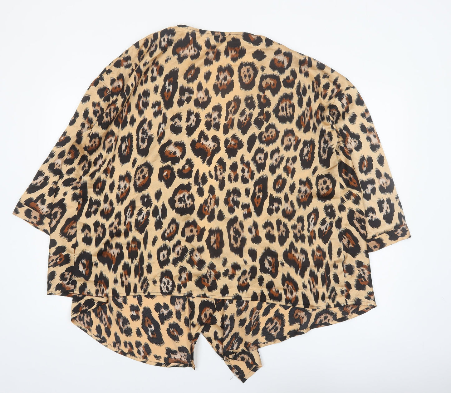 PrettyLittleThing Women's Beige Leopard Wrap Blouse UK 6