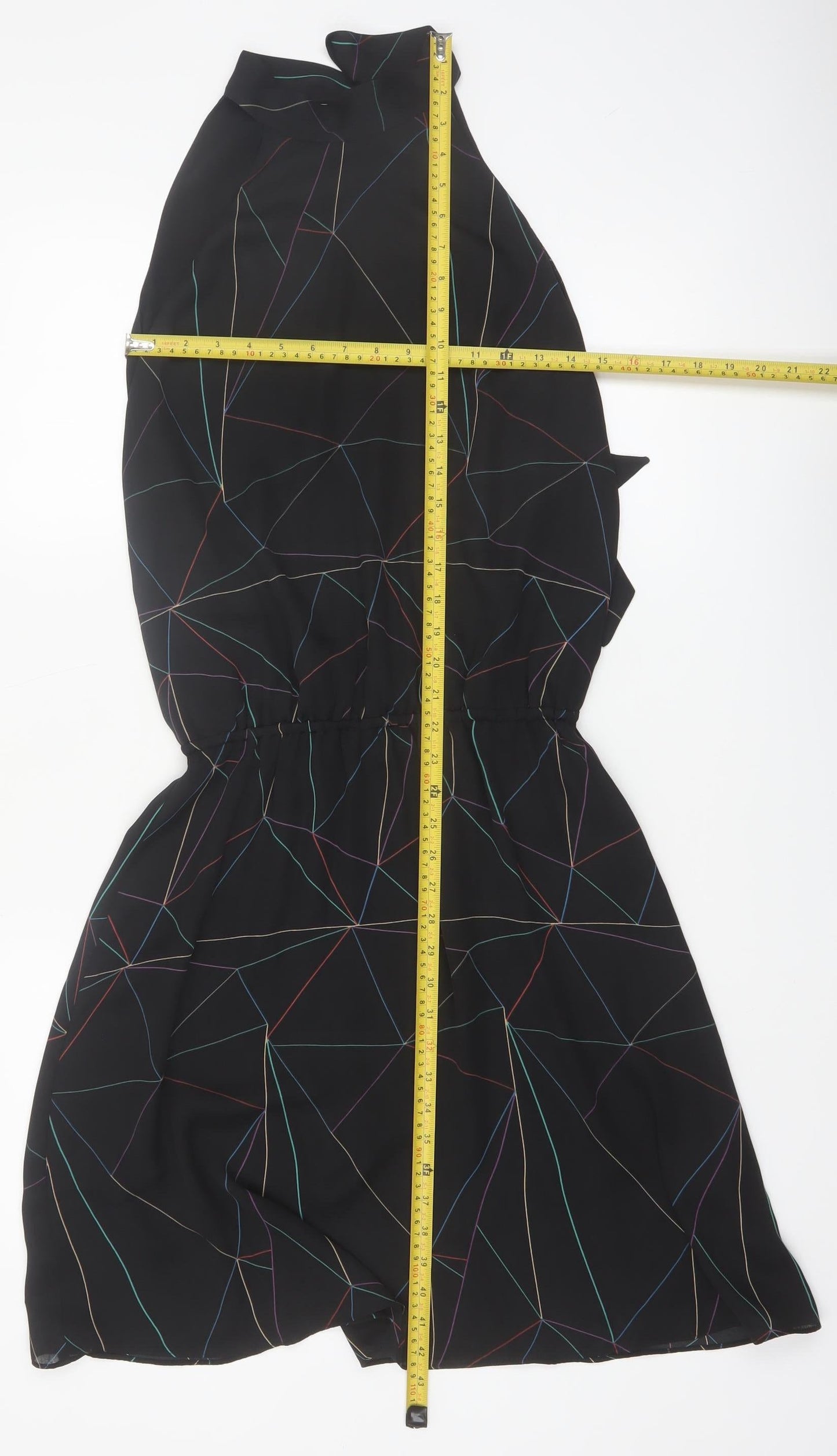 Reiss Women’s Black Halter Geometric Knee Length Polyester Dress UK 6