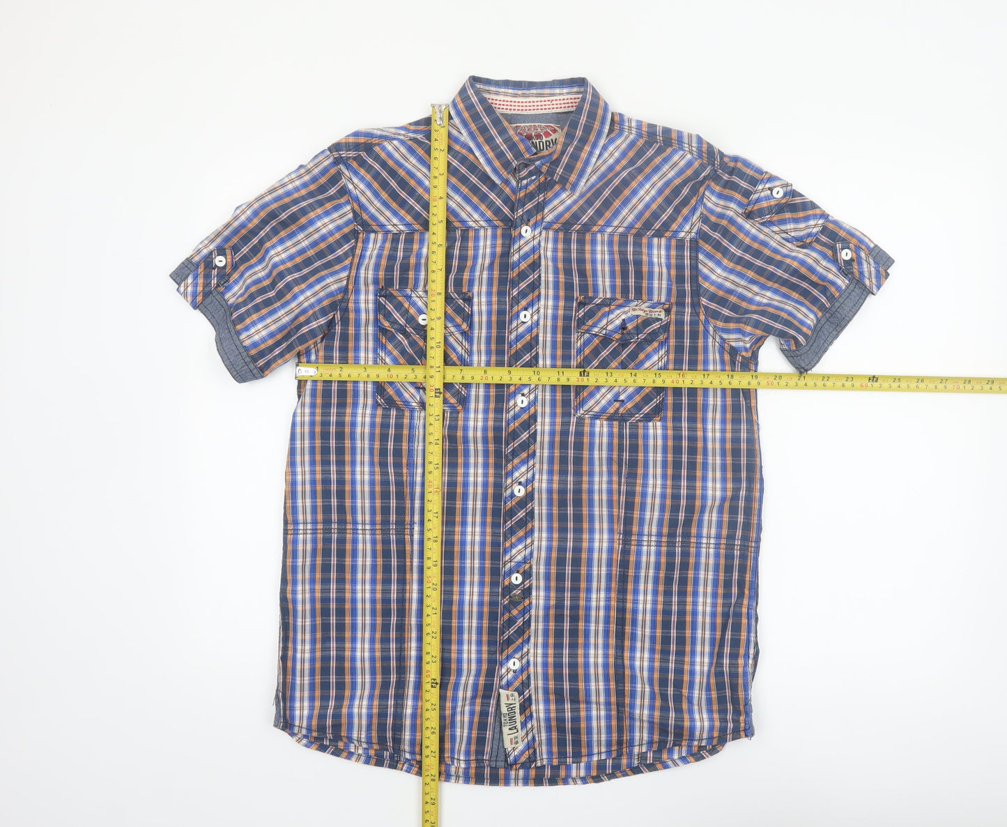 Tokyo Laundry Men's Blue Check Short Sleeve Cotton Button-Up Shirt Medium