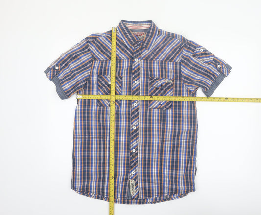 Tokyo Laundry Men's Blue Check Short Sleeve Cotton Button-Up Shirt Medium