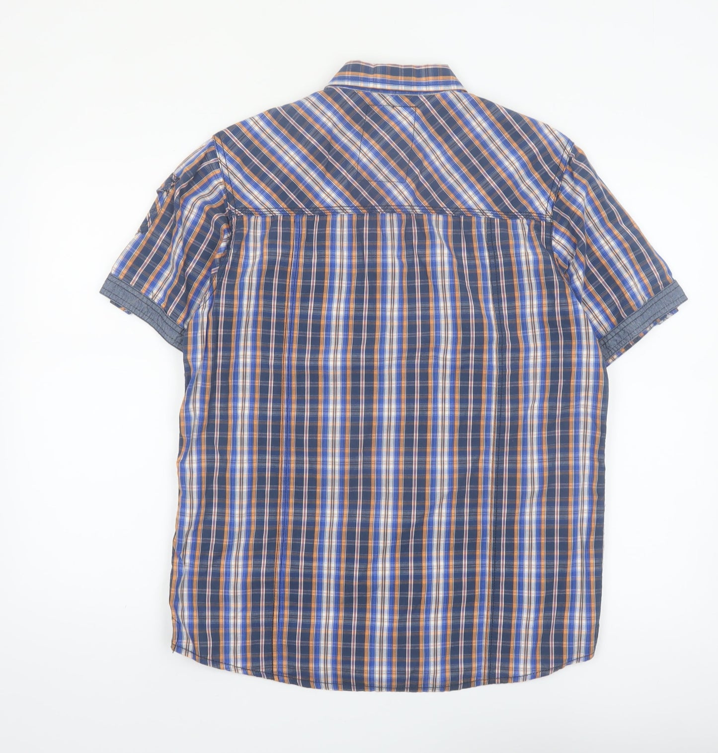 Tokyo Laundry Men's Blue Check Short Sleeve Cotton Button-Up Shirt Medium