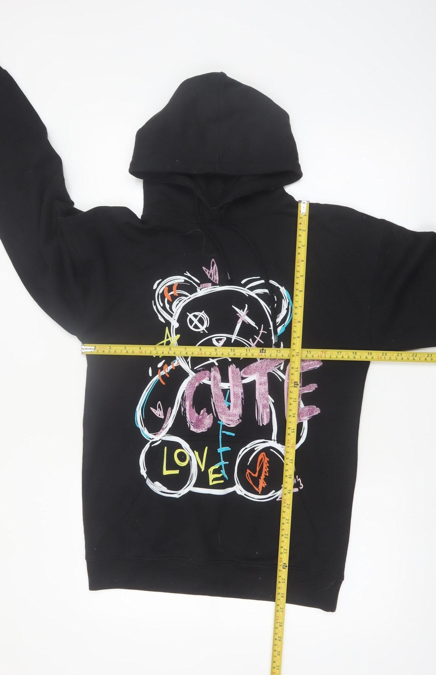 Stylewise Womens Black XS Pullover Hoodie with Cute Bear Graphic