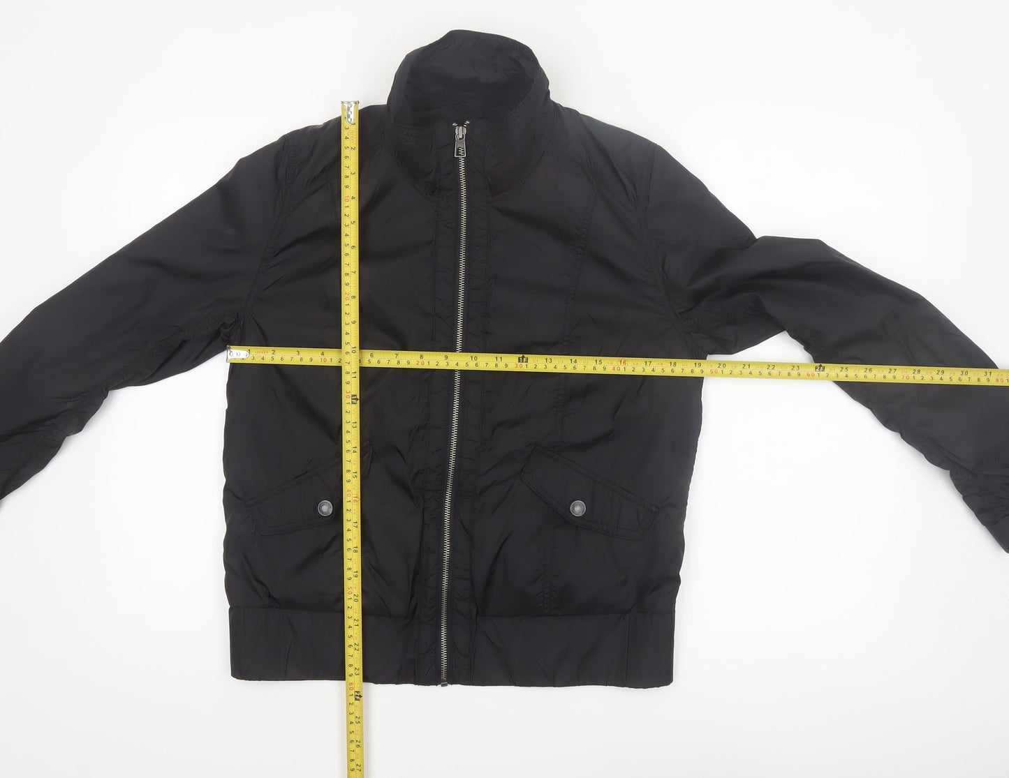 H&M L.O.G.G. Women's Black Bomber Jacket Size 12 Full Zip Casual