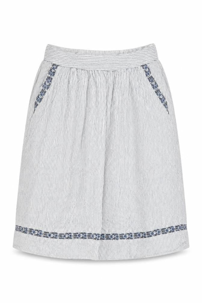 Marks & Spencer Women White Striped A-Line Knee Length Skirt Size 14