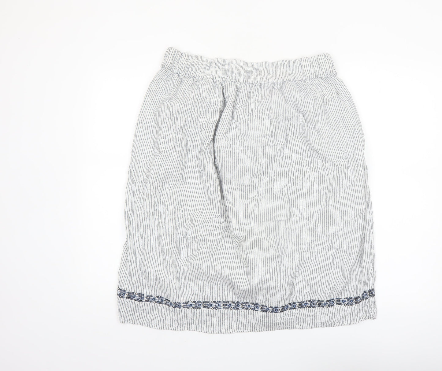 Marks and Spencer Women White Striped A-Line Knee Length Skirt Size 14