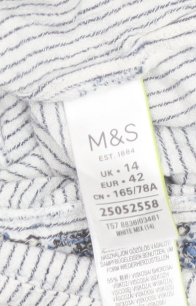 Marks and Spencer Women White Striped A-Line Knee Length Skirt Size 14