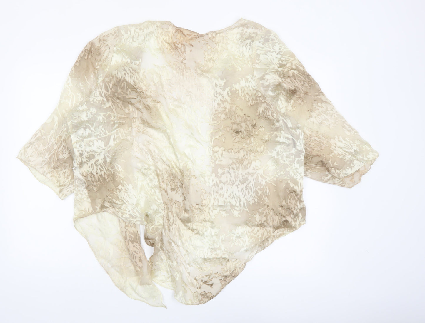 Adini Women’s Beige Silk Kimono Style 3/4 Sleeve Sheer Blouse M