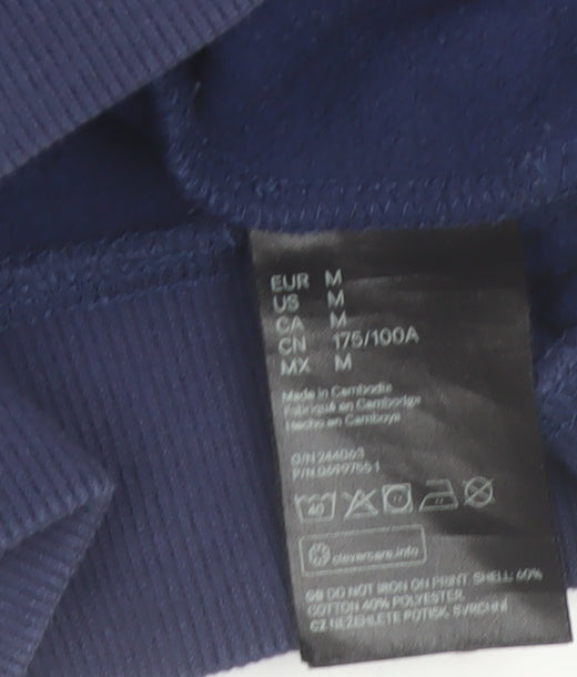 H&M Men Blue Pullover Hoodie M United World Citizen Logo