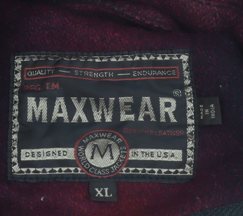 Maxwear Men's Red Wool-Blend Check Jacket XL Classic Outdoor