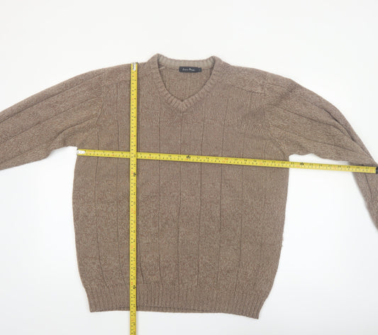 James Pringle Men's Beige Acrylic V-Neck Pullover Jumper L