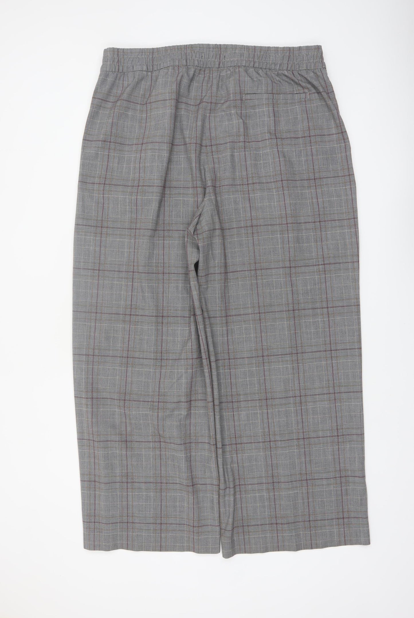 Marks and Spencer Womens Grey Checked Wide-Leg Trousers Size 20 Regular